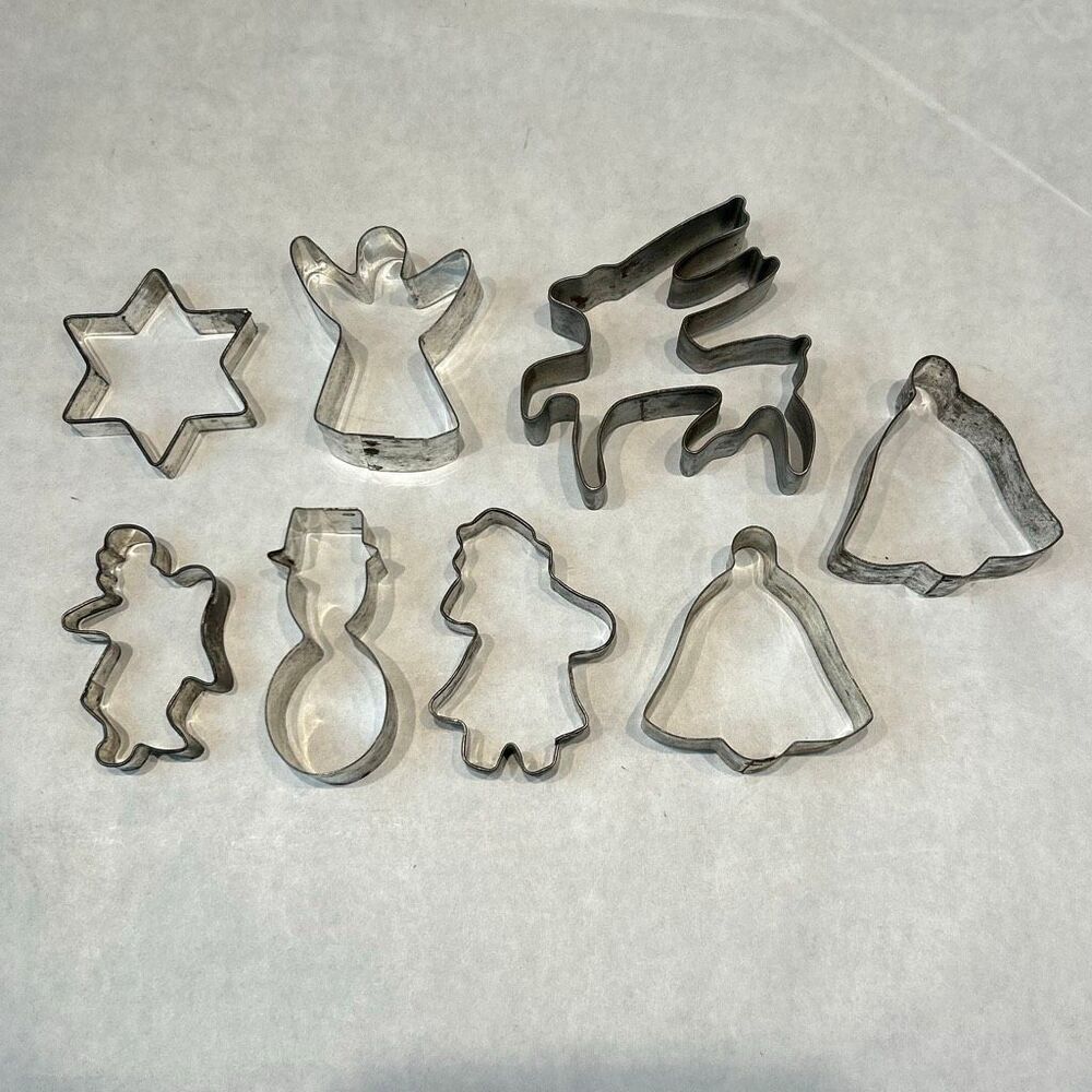 Vtg SET Aluminum Cookie Cutter Metal Christmas Holiday Star Reindeer Snowman Ang
